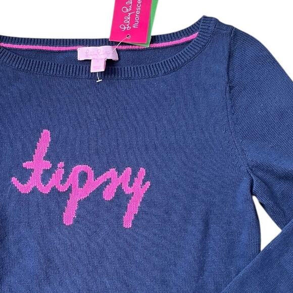 NEW Lilly Pulitzer Marielle "tipsy" Crewneck Sweater Navy Pink Women's Medium - Picture 2 of 5